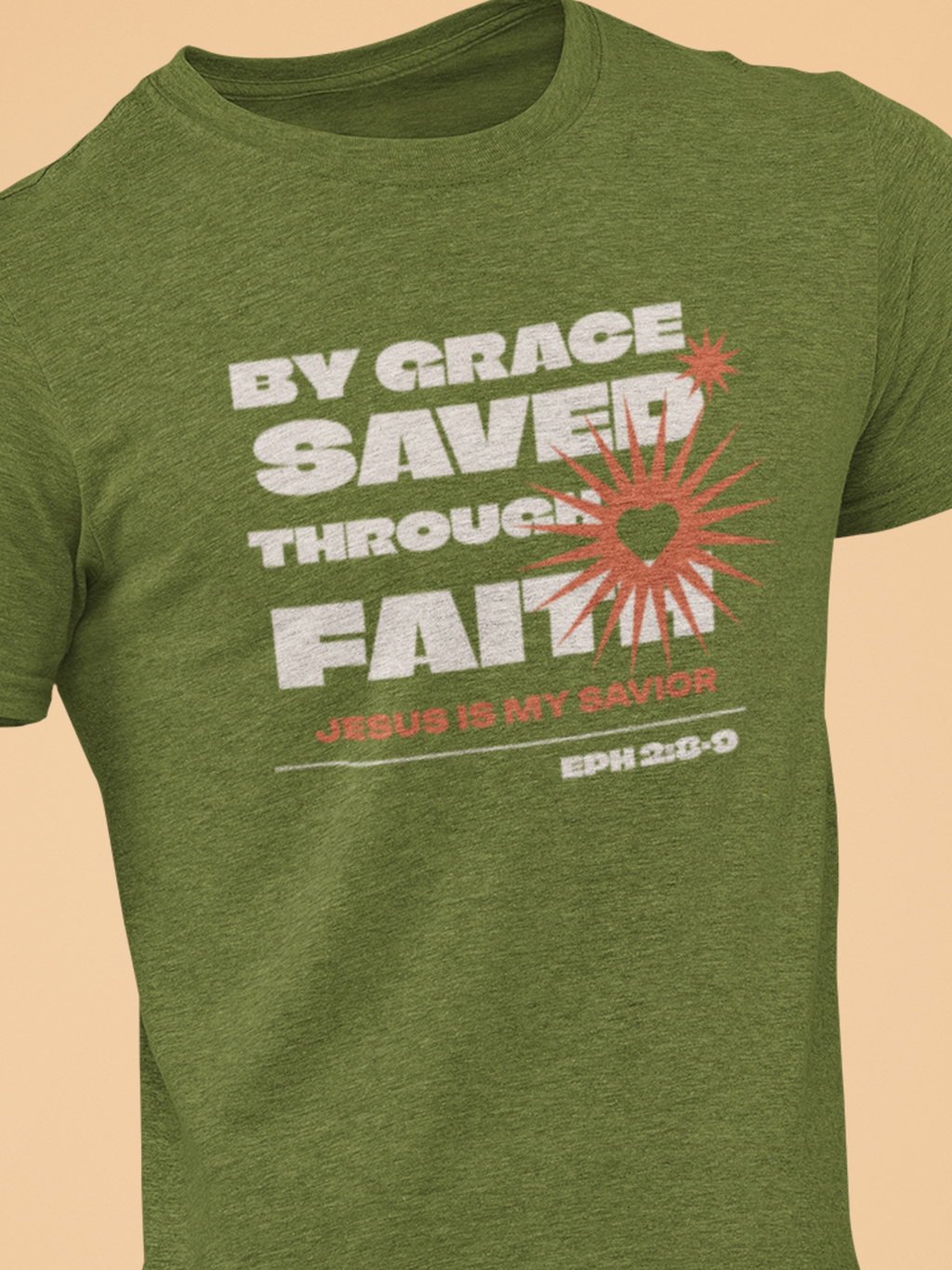 Eph. 2:8-9 By Grace Saved Through Faith Gospel Short Sleeved Christian T-Shirt