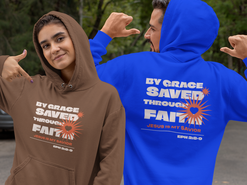 Eph. 2:8-9 By Grace Saved Through Faith Gospel Long Sleeved Christian Hoodie