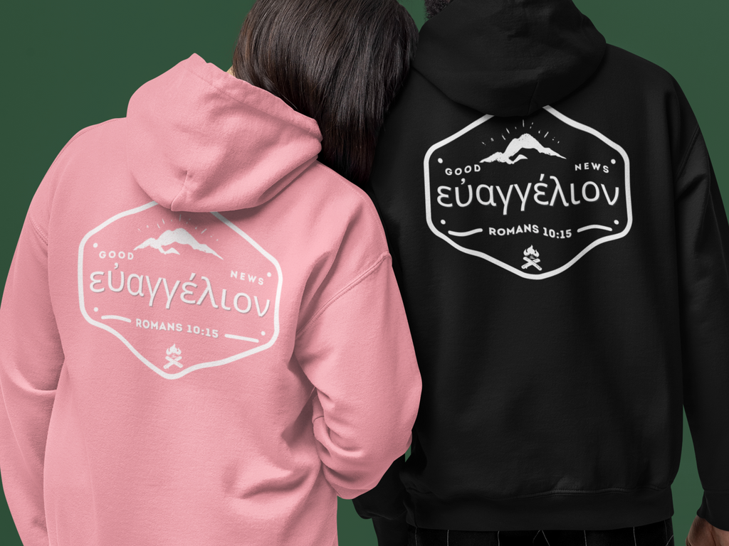Good News in Greek Gospel Long Sleeved Christian Hoodie