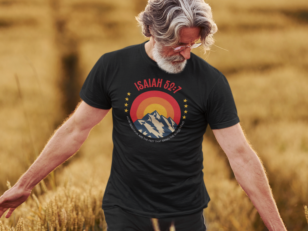 How Beautiful on the Mountain are the Feet Gospel Short Sleeved Christian T-Shirt