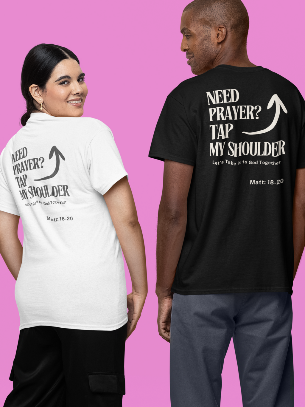 Need Prayer?  Tap My Shoulder Gospel Short Sleeved Christian T Shirt