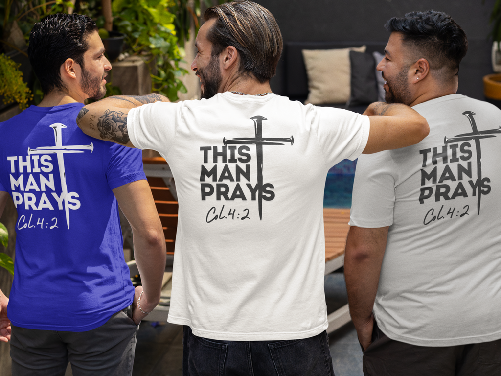 This Man Prays Gospel Short Sleeved Christian T-shirt