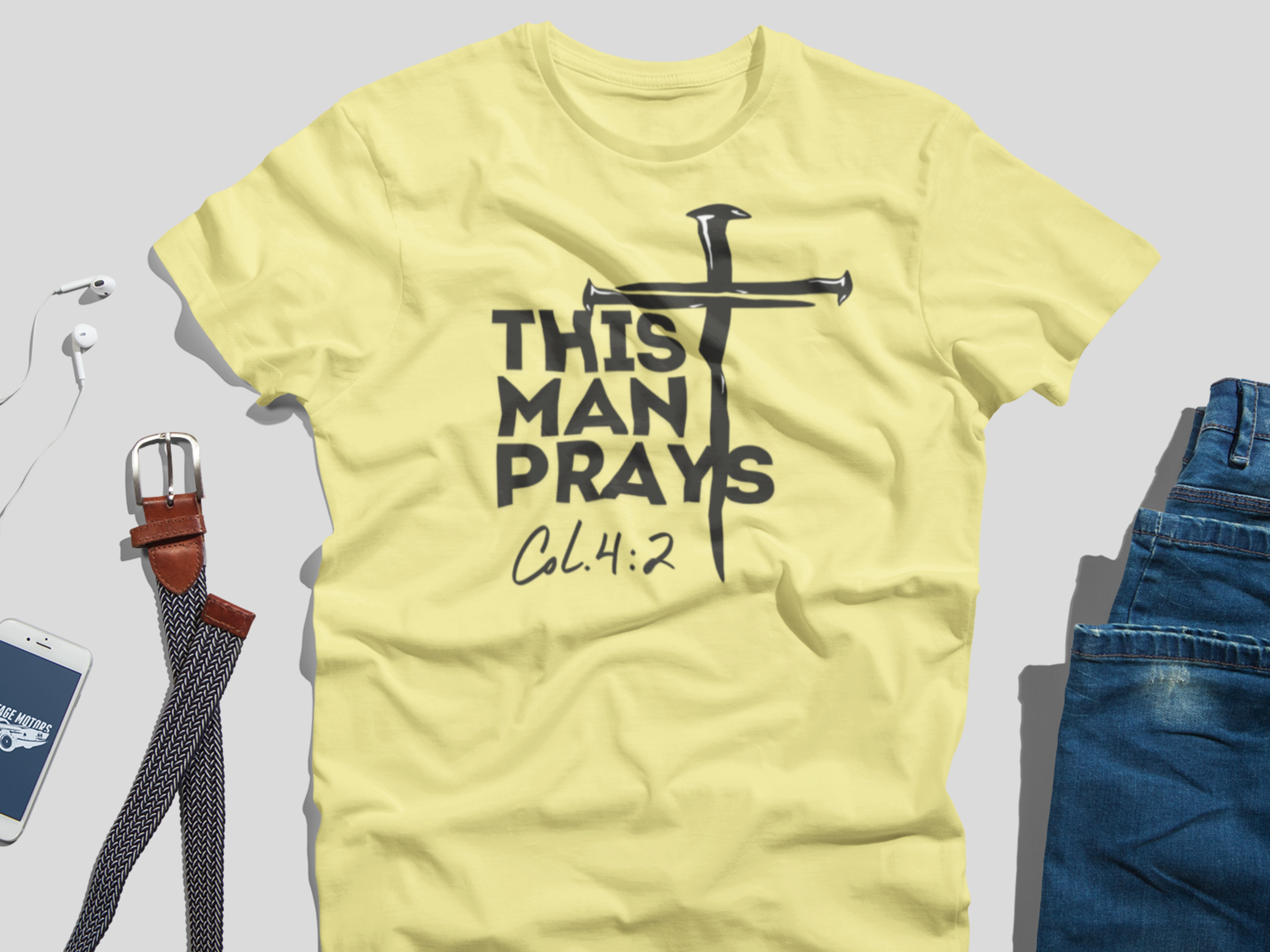 This Man Prays Gospel Short Sleeved Christian T-shirt