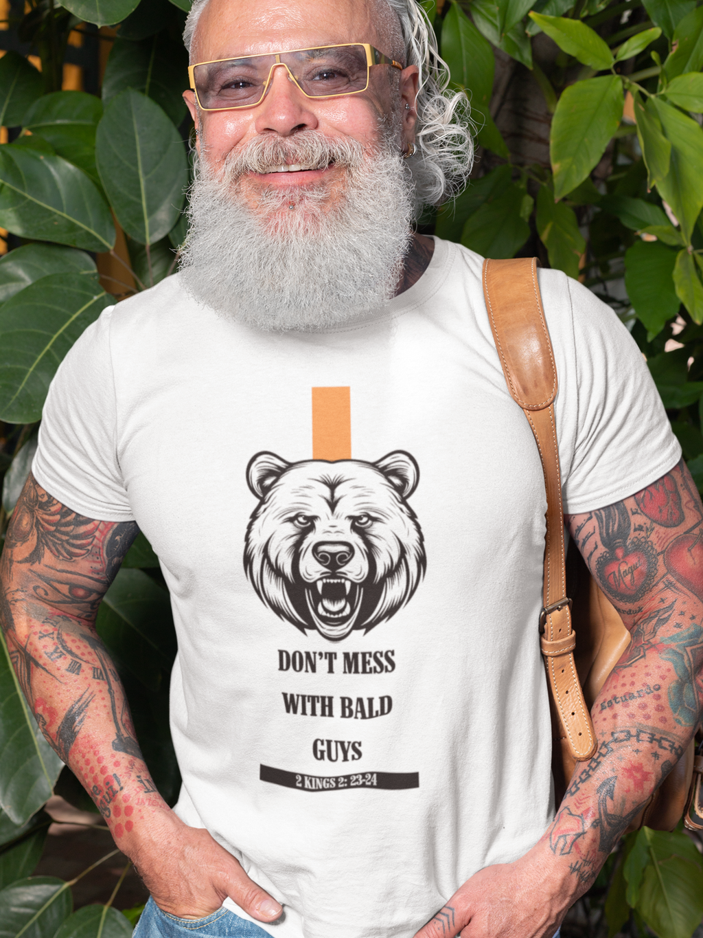 Don't Mess with Bald Guys Bear Face Gospel Short Sleeved Christian T-Shirt