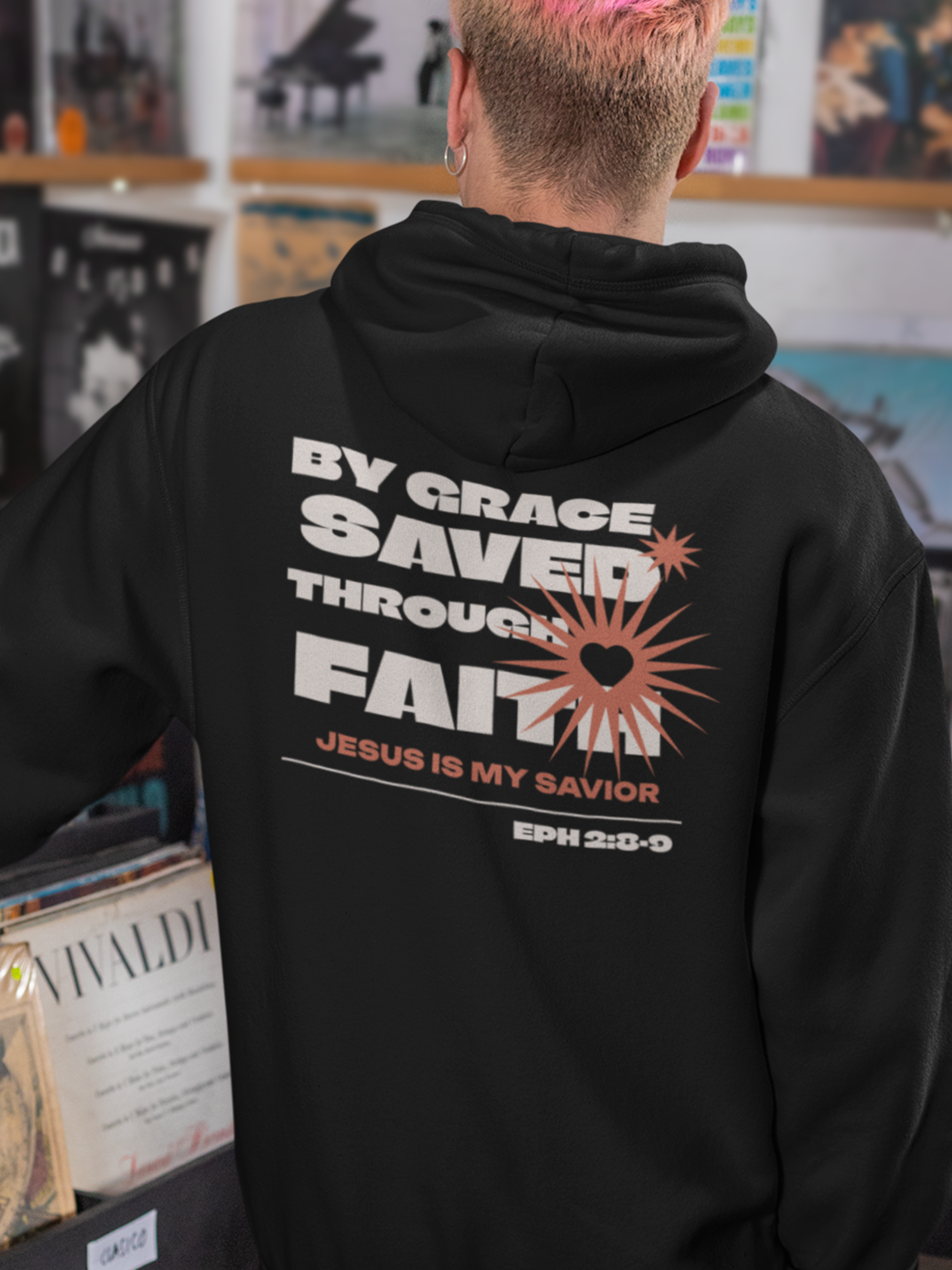 Eph. 2:8-9 By Grace Saved Through Faith Gospel Long Sleeved Christian Hoodie