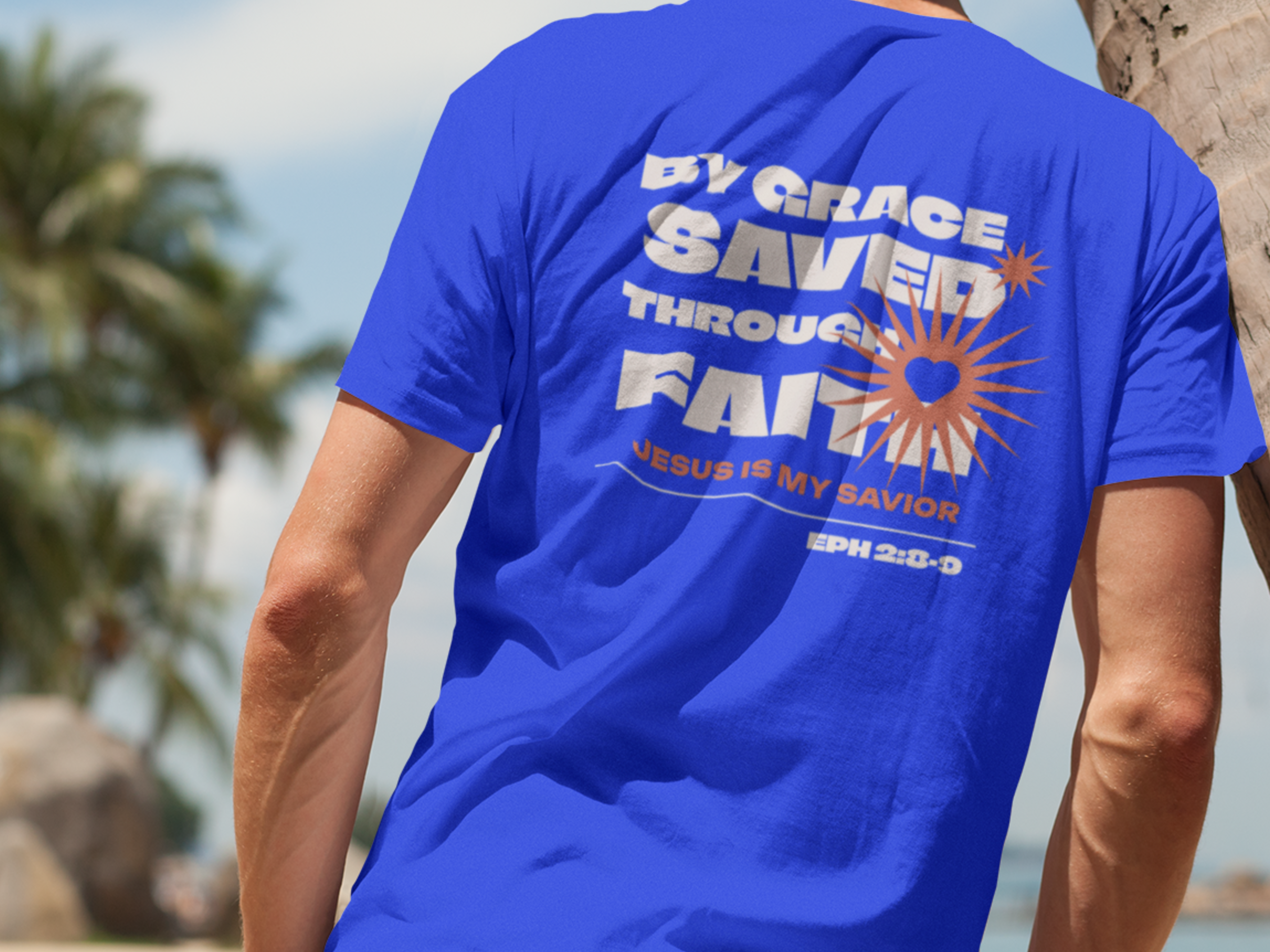 Eph. 2:8-9 By Grace Saved Through Faith Gospel Short Sleeved Christian T-Shirt